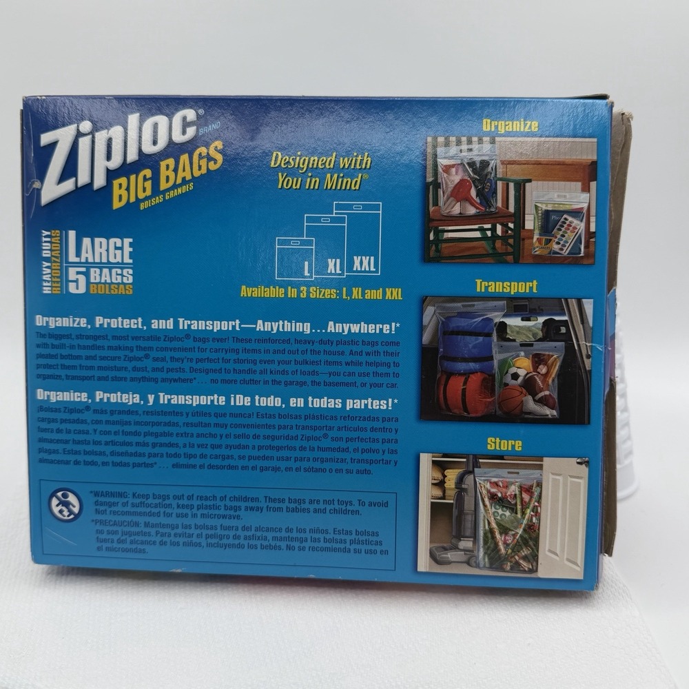 Ziploc Big Bags Large Size 3-Gallon Heavy Duty Zipper Storage 15 x 15 (3 Bags) - Picture 4 of 7